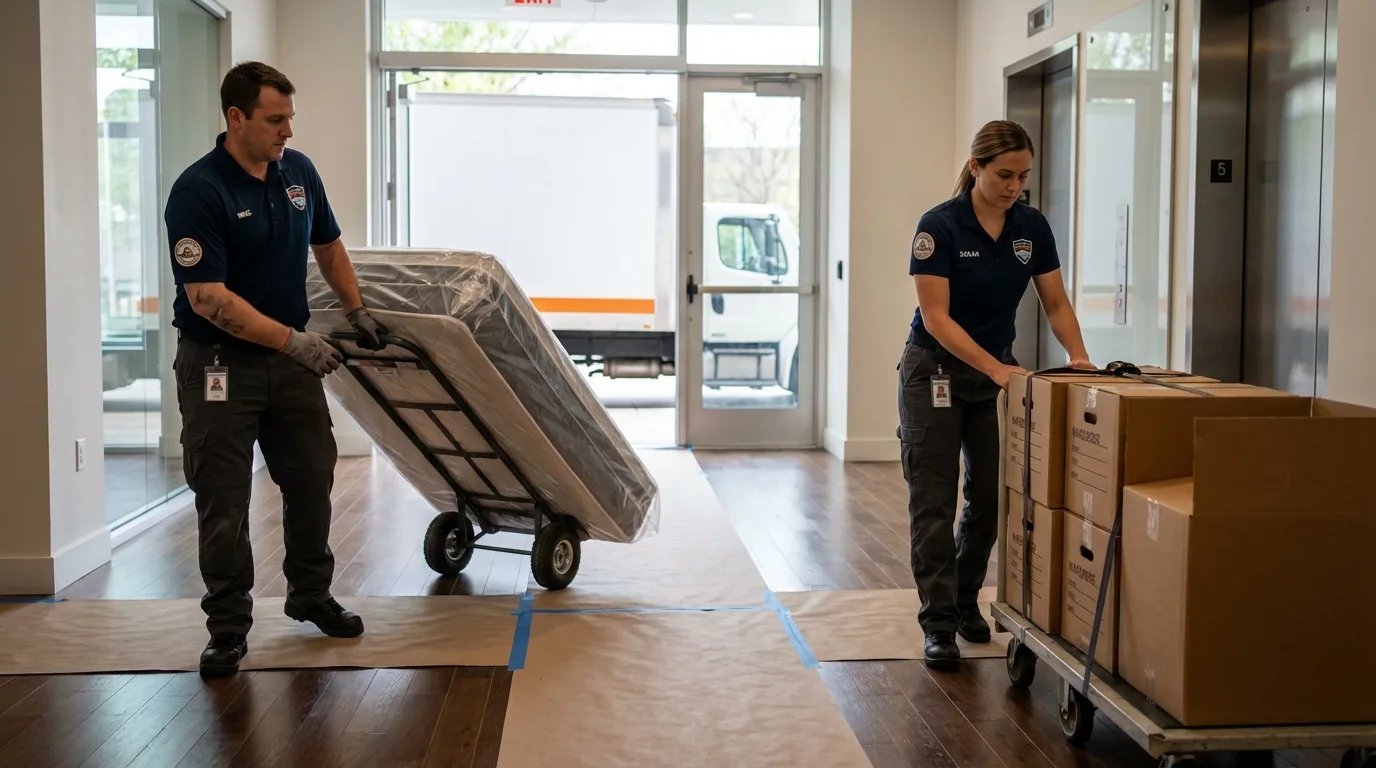 Professional apartment movers loading elevator in Anthony, KS